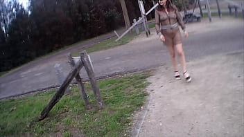 Preview 2 of Threesom Punish Teens - Flashing,  masturbating and pissing in a public place in fishnet outfit