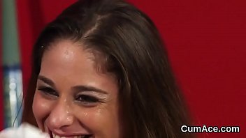 Preview 4 of Sex Sexthree - Horny sex kitten gets cumshot on her face swallowing all the semen