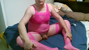 Preview 1 of Shemale Fuck To Big Boobs Girl - chubby crossdresser in pink