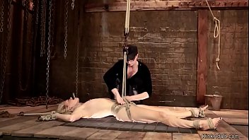 Preview 1 of Mfx Vomit Puke - Blonde lesbian caned on hogtie