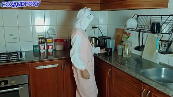 Preview 1 of Black Homan - Amateur Naughty stepdaughter hid in the fridge and surprised daddy with dry suck his cock