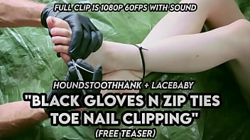 Preview 4 of Xxxx Xce Nxce - Black Gloves n Zip Ties Toe Nail Clipping