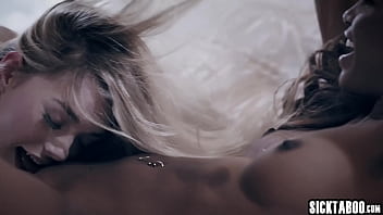 Preview 4 of Cheyenne Marie - Hot black lesbian Demi Sutra kissed amazing horny blonde teen before fingering