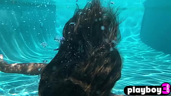 Preview 3 of Sohia Sex - Hot posing with black babe Ana Foxxx and perfect pool masturbation for the Playboy