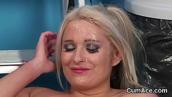 Preview 3 of Alexa Grice - Frisky hottie gets jizz shot on her face eating all the jizm