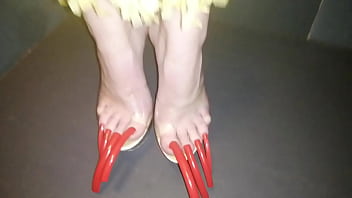 Preview 3 of Game Of Los - LADY L CLEAR HIGH HEELS AND MEGA LONG RED NAILS (video short version)