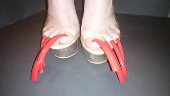Preview 4 of Game Of Los - LADY L CLEAR HIGH HEELS AND MEGA LONG RED NAILS (video short version)