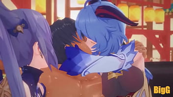 Preview 1 of Sexxy Videeo - Ganyu y Kequing follan en trio /animacion de genshin impact/