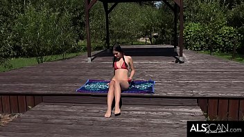 Preview 1 of Father Fuck Cry - Pigtailed Brunette Takes Off Her Fishnet Bikini to Masturbate