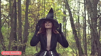 Preview 4 of Brunette Babe Gets Messy - Take off my Halloween costume. Jeny Smith naked in forest