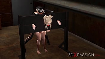 Preview 4 of Khon Ki Chut - Hot hardcore 3d dickgirl fucks a ball gagged sex slave blonde in restraints in the basement