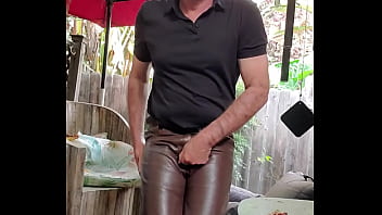 Preview 2 of Masha 45 - Brown leather pants man masturbating 299