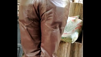 Preview 4 of Masha 45 - Brown leather pants man masturbating 299