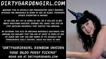 Preview 1 of Harshika Sex - Dirtygardengirl rainbow unicorn huge dildo pussy fucking