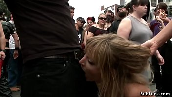 Preview 3 of Bobbi Starr Slap - Blonde slut gangbanged in public