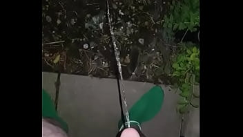 Preview 1 of Family Room Amateur - Chubby Guy Pissing and Cumming Outside 02 - Like and Comment