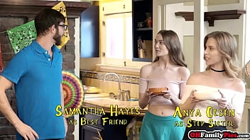 Preview 1 of Fist Night Marajxxx - Bisexual teen Samantha Hayes sharing big cock with her skinny stepsister Anya Olsen