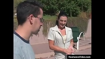 Preview 1 of Lesbian Vajina - The pool deck is a good family place for stepson to fuck his stepmom