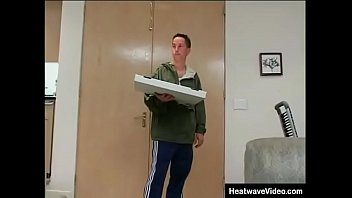 Preview 1 of Sunny Leaon Xxxx - Bored and lonely big titty cougar orders a pizza but she is far more interested in good looking boy than in the pizza pie
