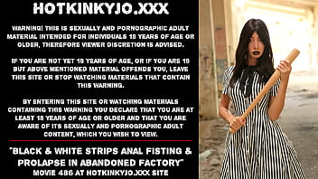 Preview 1 of Blazers Live Eva Devine - Black &amp_ white strips self anal fisting &amp_ prolapse in abandoned factory