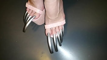 Preview 2 of Sex Xzxs - LADY L PINK HIGH HEELS MEGA LONG METAL NAILS (video short version)