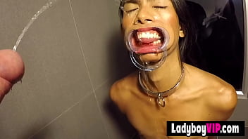 Preview 1 of Cum Too Soon Blooper - Rough fetish style pissing and blowjob session with a ladyboy