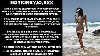 Preview 1 of Wife Hotties - Sparkling fun at the beach with big red dragon dildo anal &amp_ prolapse