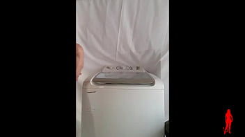 Preview 1 of Very Young Thsi - horny wife going by the clothes in the washing machine