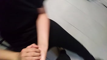 Preview 4 of Old Mother With Smal Boy - Black clothed girl gives an handjob