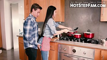 Preview 1 of Mimfs - Stepson Fucking Stepmommy In Kitchen - Melissa Lynn