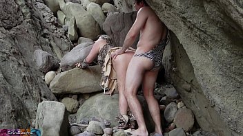 Preview 4 of Fat Guy Fucks Girl - Cave woman comes for sex and gets all of her holes filled