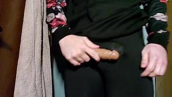 Preview 4 of Ass Tearing Fuck - Tight boy uses dildo in leggings
