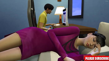 Preview 2 of Shool Spak - Japanese step-son fucks asian stepmom  after watching porn masturbating next to her-Family Sex Taboo - Adult Movies
