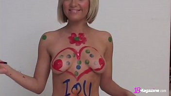 Preview 3 of Insane Carrie - Short Haired Princess Cameron Paints Her Butt Naked Body!