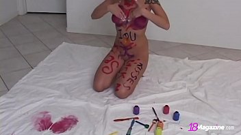 Preview 4 of Insane Carrie - Short Haired Princess Cameron Paints Her Butt Naked Body!