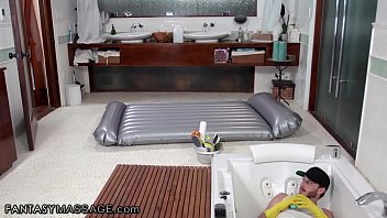 Preview 2 of Carton Xxxxx Video - FantasyMassage Hot Babes Fuck With The Janitor After They Caught Him Spying On Them