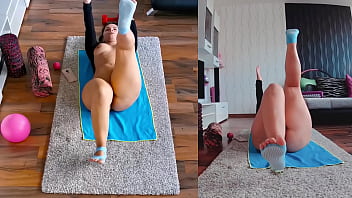 Preview 1 of Girl Fingered By Two Men - Double the Heat,  Double the Fun! Dual Cam Naked Yoga Session Revealed!