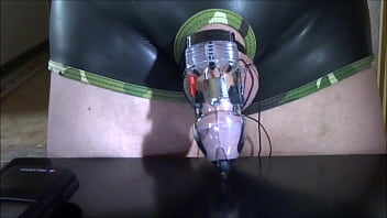 Preview 3 of Mature Small Empty Saggy - Estim e-stim cum sperm cock milking in chastity device