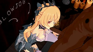 Preview 2 of Halp My Wafi - Fischl Blow Job Hentai Genshin Impact MMD 3D Clear Blue Clothes (CLIP)