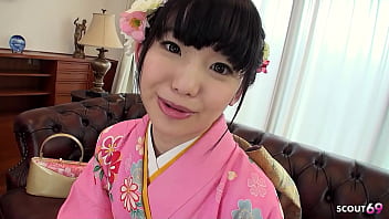 Preview 2 of Curvy Splendor - Japanese traditional Geisha Teen seduce to First Time play her Hairy Pussy at Uncensored Casting