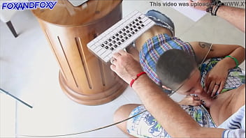 Preview 2 of Army In Boarder - 4K Hot teen does deep blowjob under table