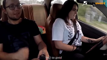 Preview 2 of I Df - Girl jerks off a guy and masturbates herself while driving in public (talk)
