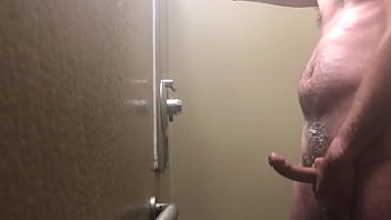 Preview 2 of English Sexx Movie - Cumming in public shower after shaving cock. Wish had someone to help