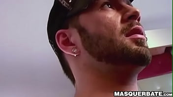 Preview 2 of At Work Masturbating - Tattooed muscle jock Manuel Deboxer wanking off huge cock