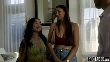 Preview 2 of Crissy Lick Ass - Celebirty guide has a threesome with two busty stepsisters