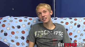 Preview 3 of Xxx On Sleeping Bed - Interviewed blonde twink Kenny Monroe wanking off and cums