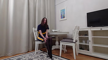 Preview 1 of Valentina Vappi - Evelyn Trying On Black and Tan Pantyhose Tease