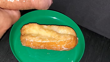 Preview 1 of Eating Shit Slutloa - Unloading my sweet Sperm over this delicious maple bar. Yummy!!!