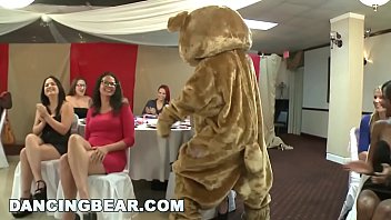 Preview 1 of Bruntte Mlf Bedroom - DANCING BEAR - Check Out This Wild CFNM Bridal Party In Banquet Hall