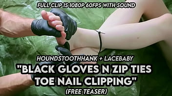 Preview 3 of Aunty Saree - Black Gloves n Zip Ties Toe Nail Clipping